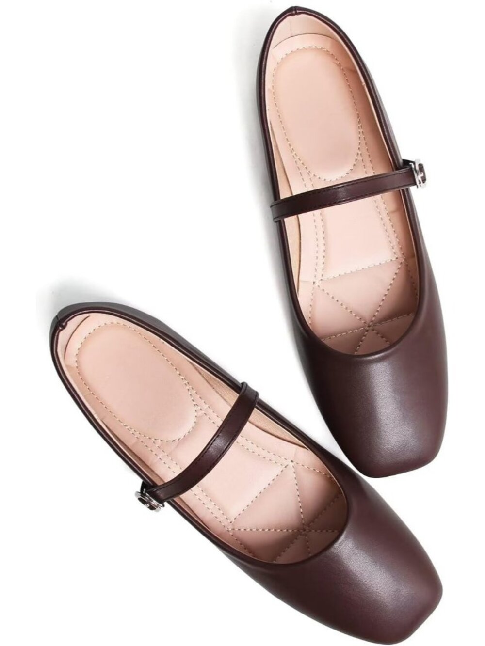 Women's Slip on Flat Round Toe Solid Coffee Classic Mary Jane Ballet Dance Shoes - Picture 3 of 7